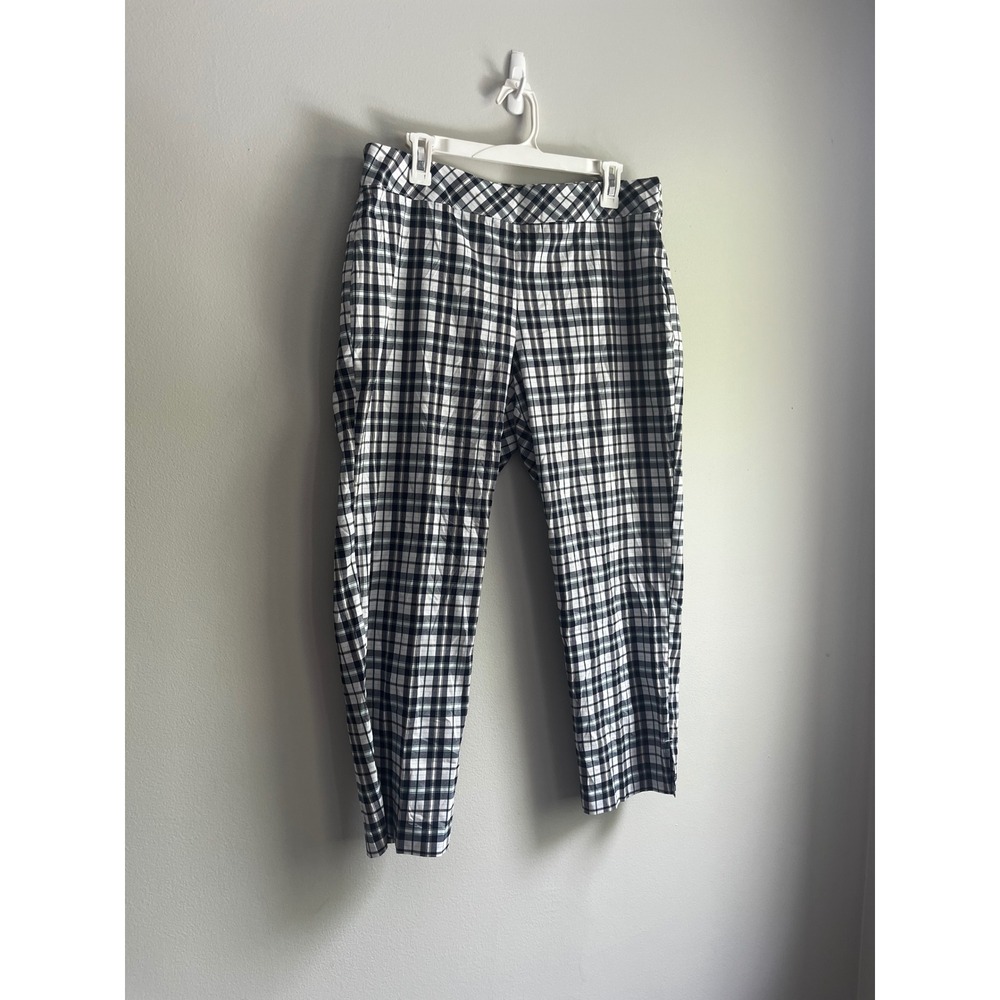 IZOD Golf Womens Plaid Tapered‎ Pants Navy White Mint Green Size 12 Workwear